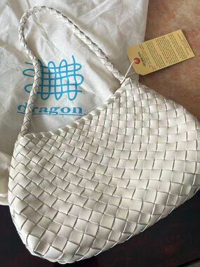 Dragon Diffusion White Woven Leather Bag Handcrafted Shoulder Tote